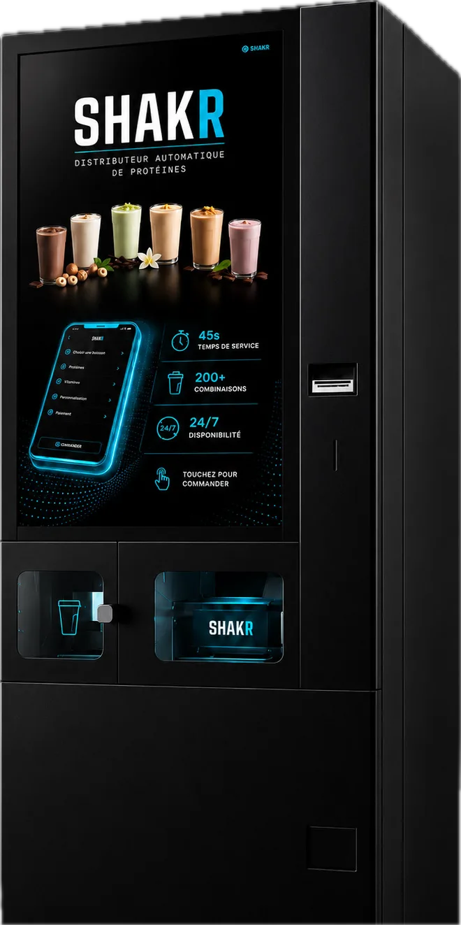 Borne SHAKR – distributeur automatique de protein shakes